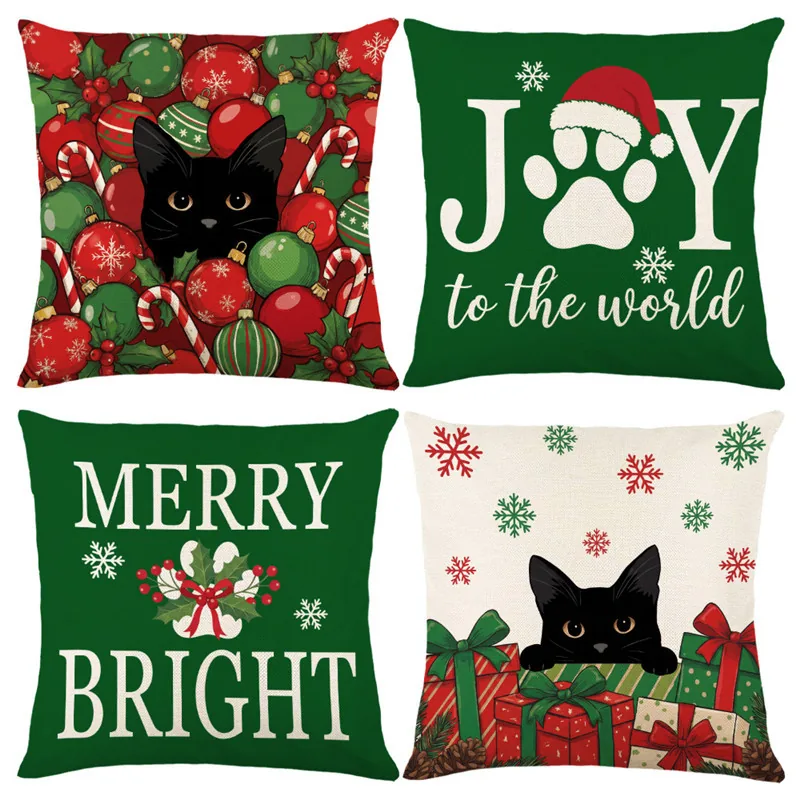 Cat Christmas Pillow Cover Set wholesale OEM NH-C061 | Throw Pillows by Noryvia Home